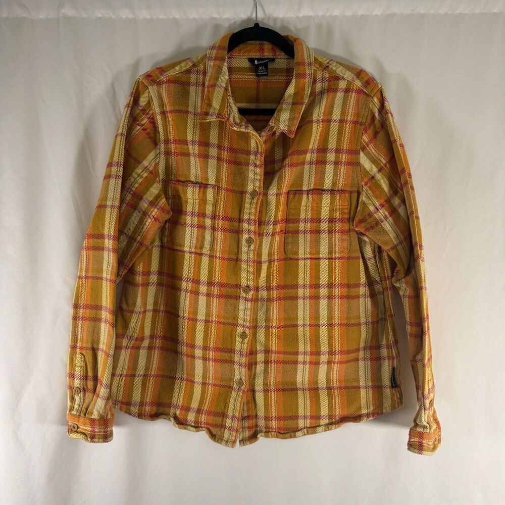 Cotopaxi Flannel Women's XL Yellow Plaid Button Up Long Sleeve Organic Cotton